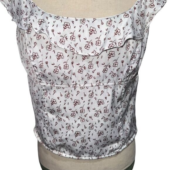 Free People White Floral Print Blouse Cream and Red Round Nech Sleeves size L - Picture 6 of 10